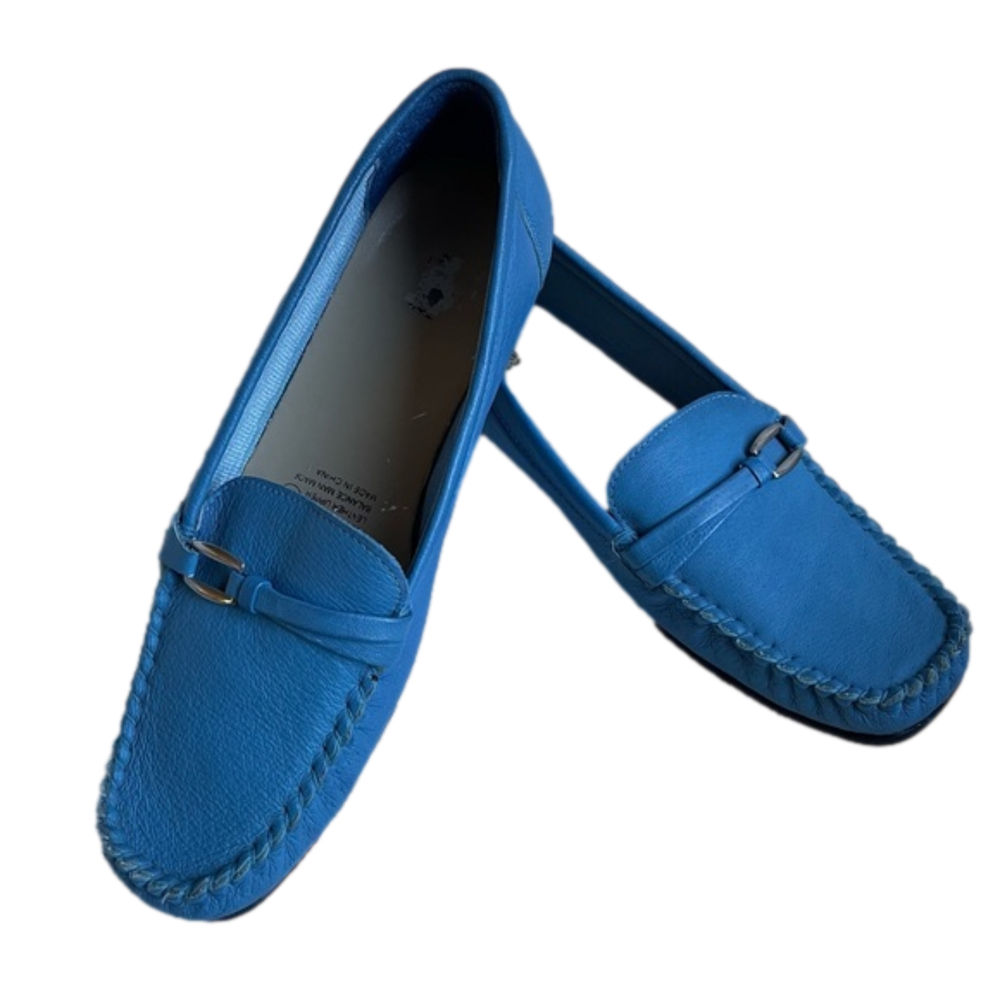 Valley Lane Gertrude Turquoise Blue Leather Loafer Flats 9 1/2